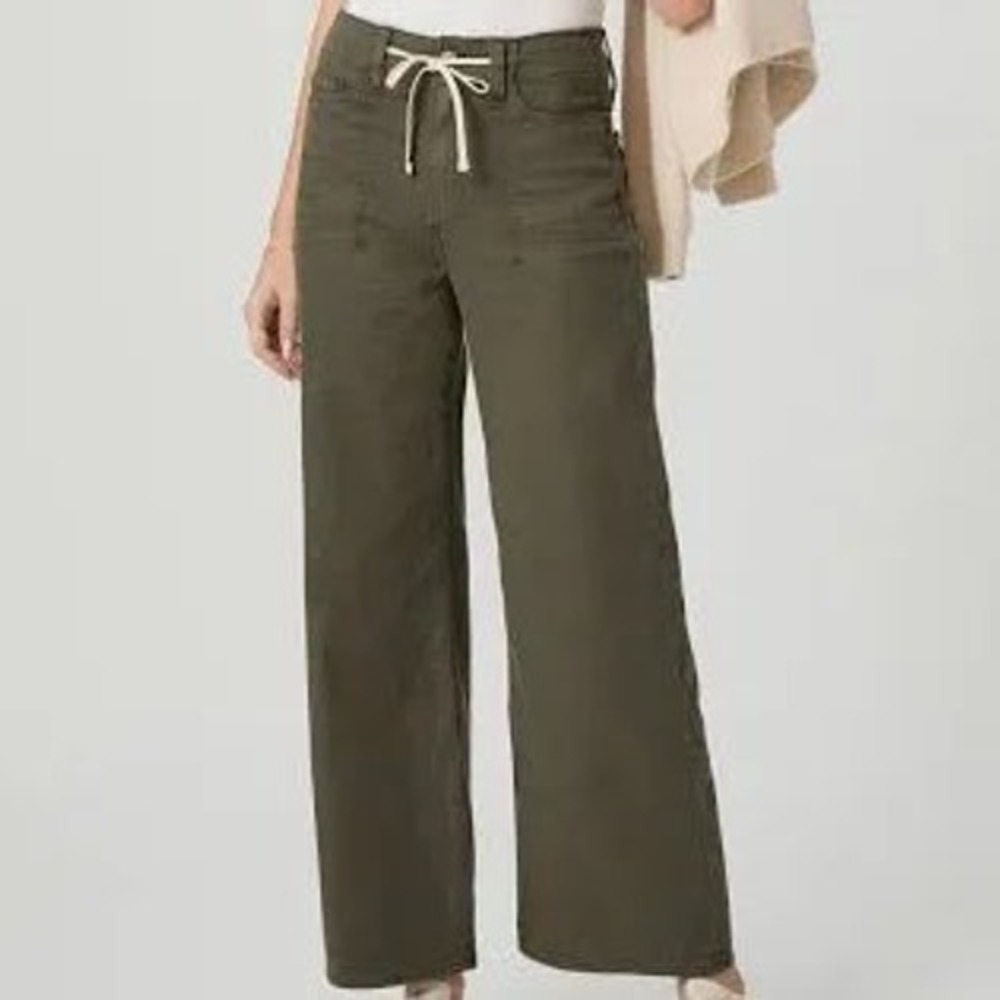 PAIGE Ari Wide Leg Pants Womens 29 Vintage Forester Green NWT Drawstring Waist